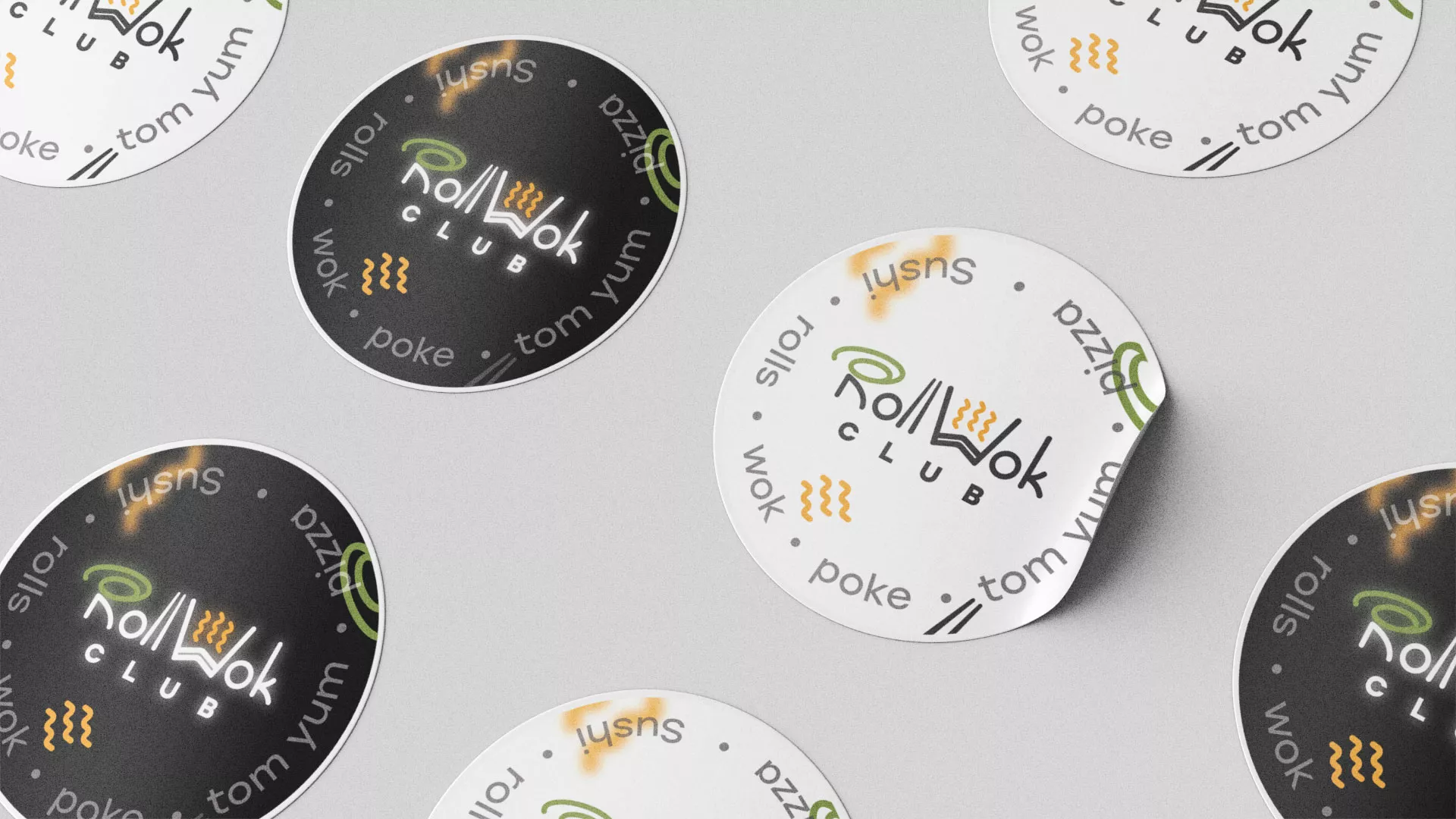 Разработка наклеек для суши-бара «Roll Wok Club» в Исилькуле